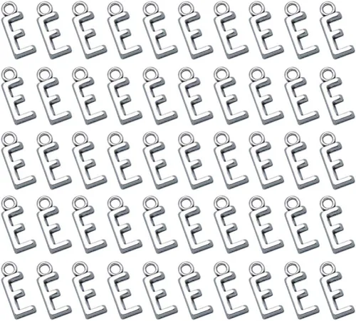 Miniatura 7 de 50pcs plata antigua letra E aleación colgante encantos para bricolaje joyería fabricación para collares, pulseras llaveros más, aleación, Aleación.