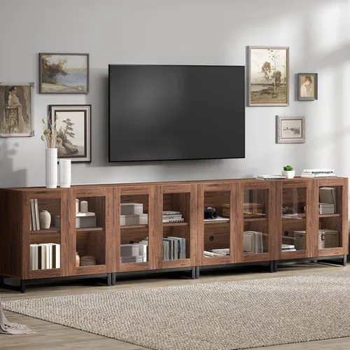 Miniatura 32 de WAMPAT Moderno soporte de TV con puertas de vidrio para televisores de 32 a 40 pulgadas, consola central de entretenimiento con estantes ajustables