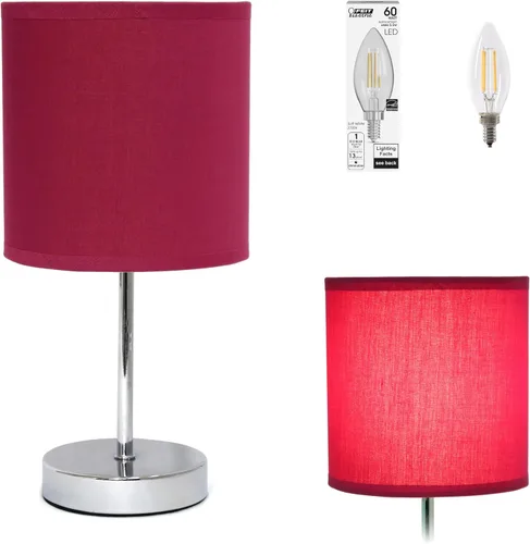 Miniatura 18 de Simple Designs LT2007-HPK-LB Lámpara de mesa básica cromada para sala de estar, mesita de noche, escritorio, encimera, rosa intenso, con bombilla