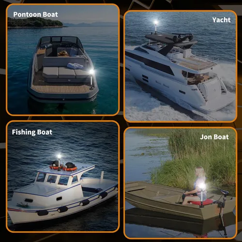 Miniatura 7 de RVZONE Luces de popa para barcos, 12 pulgadas 180° plegable luz de anclaje IP67 luces de navegación 360° luces LED blancas para barco para pontón