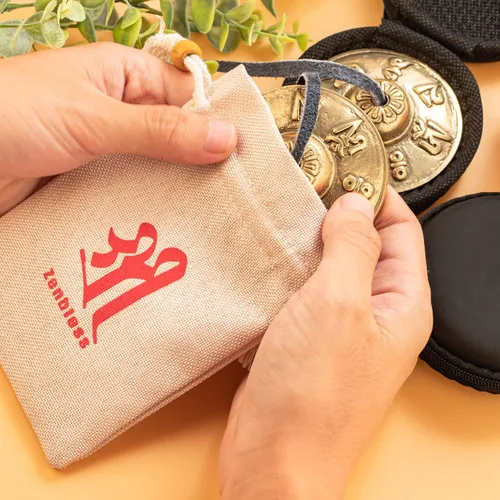 Miniatura 6 de ZenBless Platillos tibetanos Tingsha 2 piezas, con caja de almacenamiento y funda de tela, campanas de latón sánscrito de meditación para curación