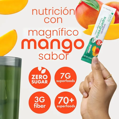 Miniatura 3 de Zena Nutrition Polvo de Súper Verdes Orgánico, 70+ Superalimentos, 0 Azúcar, 3G de Fibra, Espirulina, Chlorella, Hongos, Prebióticos/Probióticos