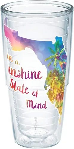 Miniatura 14 de Tervis Florida Sunshine - Vaso de plástico aislado de doble pared hecho en Estados Unidos mantiene las bebidas frías y calientes, 16 onzas, tapa azul