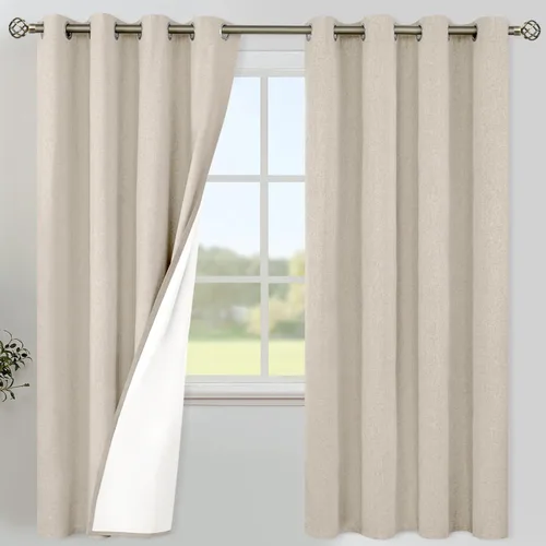Miniatura 75 de YoungsTex - Cortinas de lino beige 100% opacas para dormitorio de 63 pulgadas de largo, cortinas cortas con aislamiento térmico y ojales
