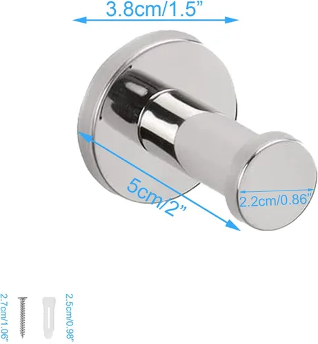 Miniatura 5 de Ganchos para toallas de baño, paquete de 6 ganchos redondos para abrigos, gancho resistente para bata montado en la pared, colgador de ropa Cromo