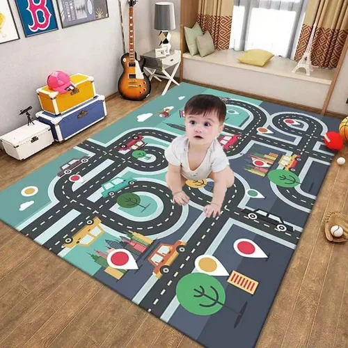 Miniatura 2 de Alfombra de coche para niños, alfombra de tráfico por carretera, alfombra para jugar con juguetes de automóviles, alfombras educativas de la vida