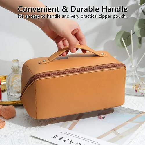 Miniatura 5 de Niumike Bolsas de cosméticos de viaje de gran capacidad para mujer, de piel sintética, pequeña, bonita, bolsa de maquillaje, bolsas de maquillaje