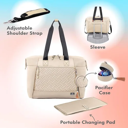 Miniatura 2 de Dikaslon Bolsa de pañales, gran bolso de viaje para mamá y papá, bolso de bebé multifunción para niños y niñas con estuche para chupete y cambiador