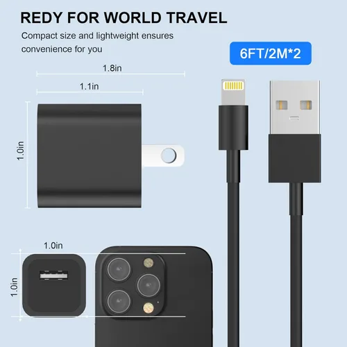 Miniatura 2 de iPhone Charger,[MFi Certified] 2Pack 6FT Lightning Cable Data Sync Charging Cords With 2Pack USB Wall Charger Travel Plug Adapter Compatible with