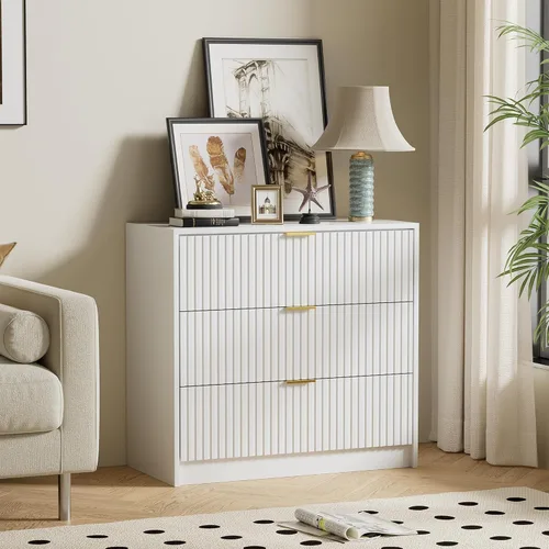 Miniatura 18 de Furniway Cómoda Beige para Dormitorio, Cómoda Moderna con 6 Cajones y Deslizadores Suaves, Cómoda Ancha con Manijas Doradas para Dormitorio, Sala