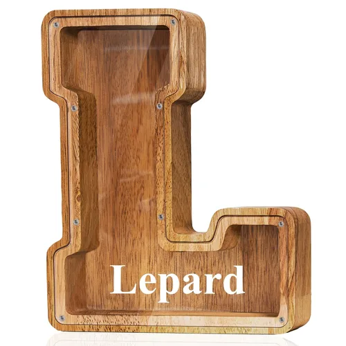Miniatura 38 de Alcancía de madera grande personalizada con letras – Alcancía de letras para niños y niñas, regalo de cumpleaños (A)