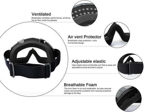 Miniatura 3 de FMY Gafas de motocross para hombres, mujeres y jóvenes, antiarañazos, a prueba de polvo, UV400 ATV Lente negro-transparente