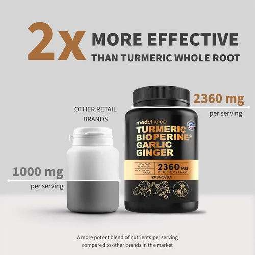 Miniatura 2 de Suplementos 4 en 1 de cúrcuma y ajo con BioPerine – Cápsulas de raíz de jengibre y cúrcuma de 2360 mg con ajo – Mezcla de hierbas de alta potencia