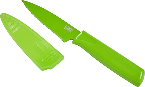 Miniatura 8 de Kuhn Rikon COLORI Cuchillo de pelar dentado antiadherente con funda de seguridad, hoja de 4 pulgadas, color rojo
