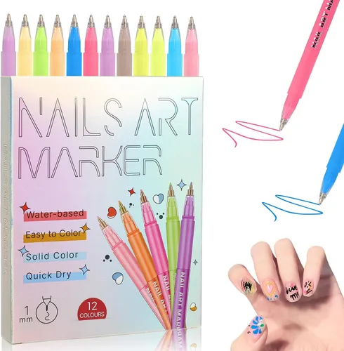 Miniatura 8 de Juego de 12 rotuladores para arte de uñas, rotuladores de esmalte de uñas de secado rápido 3D de 0.5MM, 2025 marcadores de arte de uñas DIY