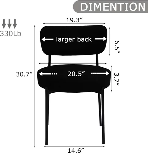 Miniatura 2 de Juego de 2 sillas de comedor negras Stabrech, sillas de comedor con respaldo curvo, sillas de comedor modernas de bouclé tapizadas para la sala
