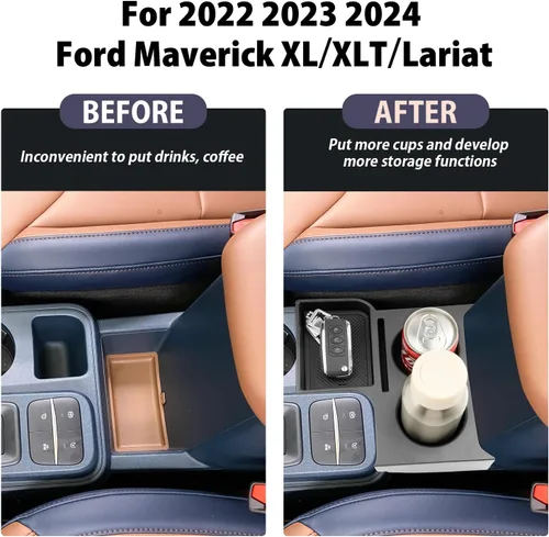 Miniatura 2 de Bandeja organizadora de portavasos compatible con portavasos de camiones Ford Maverick 2022 2023 2024 2025 LUWU Organizador de consola central