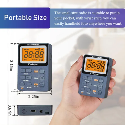 Miniatura 5 de Radio portátil AM FM, Walkman de bolsillo recargable con la mejor sintonización digital de recepción, MP3, auriculares estéreo, pantalla LCD grande