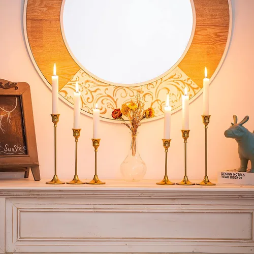 Miniatura 3 de Juego de 15 portavelas dorados para candelabros, portavelas cónicos Inweder de metal altos para centro de mesa, boda, decoración del hogar, comedor