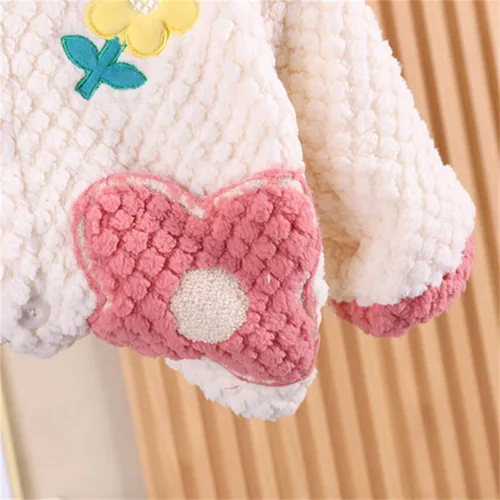 Miniatura 2 de TBUIALL Toddler Girl Winter Pajamas Coral Velvet Flower Print Casual Loose Winter Warm Clothes Set Fleece Warm