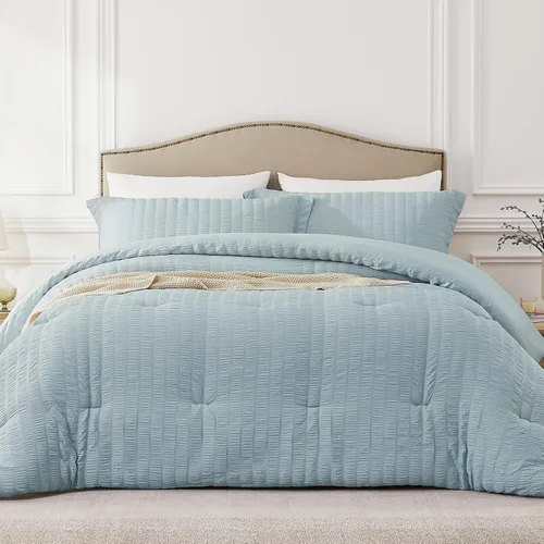 Miniatura 11 de Quataly - Juego de edredón Seersucker tamaño Twin/Twin XL en color blanco; juego de cama de 2 piezas que incluye 1 edredón suave y esponjoso y 1