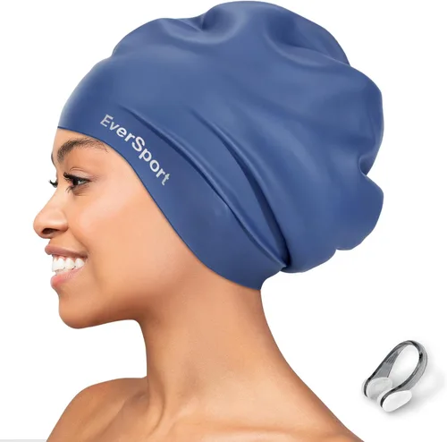 Miniatura 10 de EverSport Gorro de natación grande para trenzas y rastas, gorro de natación de silicona impermeable para mujeres y hombres que mantiene el cabello
