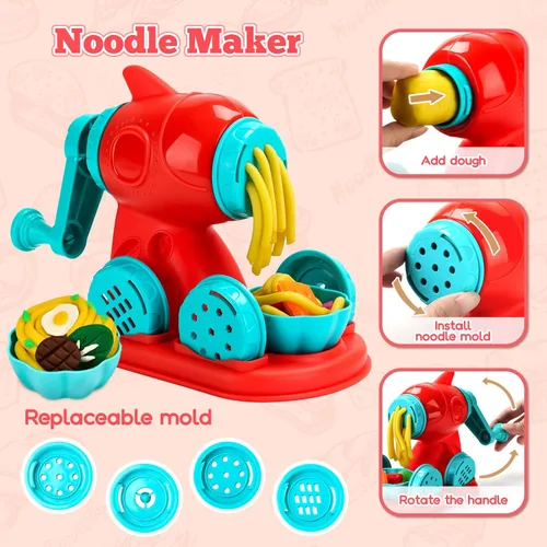 Miniatura 3 de SOCBTNSO Juego de masa 3 en 1, 59 piezas para niños de 4 a 8 años, kit de herramientas de masa con máquina para hacer helados, fideos