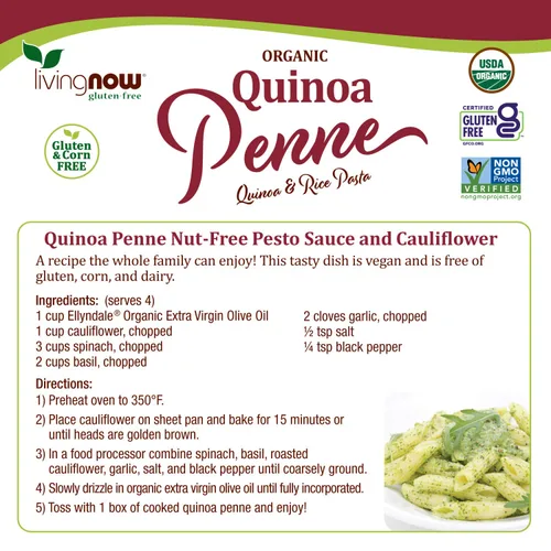 Miniatura 3 de NOW Foods, Quinoa Penne orgánica, sin gluten, sin maíz, sin OMG, pasta de quinua y arroz, 8 onzas