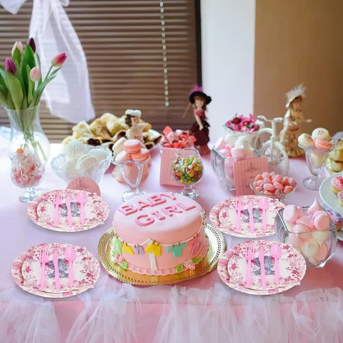 Miniatura 3 de Bokon Juego de 300 platos de elefante para baby shower, para 50 vajillas, incluye platos, servilletas, tenedores, cucharas, cuchillos, elefante