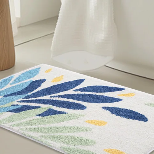 Tapete de baño de 16 x 24 pulgadas, tapete de baño de microfibra antideslizante, lavable, grueso, suave, absorbente, con hojas para baño, fregadero,