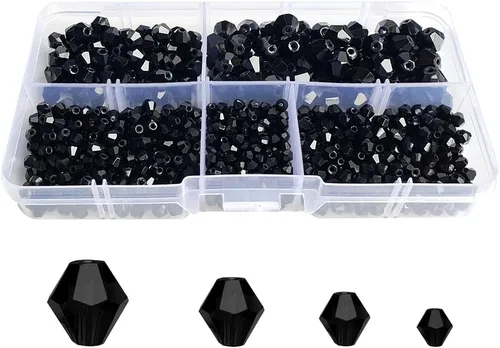Cuentas de vidrio de bicono negro para hacer joyas, cuentas espaciadoras de cristal facetadas para pulseras, collares, aretes (0.118 pulgadas, 0.157