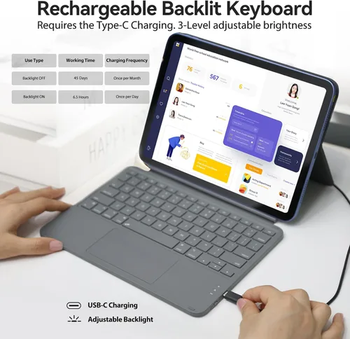 Miniatura 5 de Funda táctil para iPad de 10.ª generación con teclado (10.9", 2022) y iPad 11 (A16, 2025): Funda con soporte magnético dividido, panel multitáctil