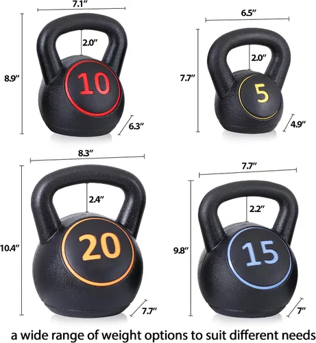 Miniatura 7 de JupiterForce Juego de pesas rusas de agarre ancho, 4 piezas de pesas rusas de entrenamiento de fuerza, juego de pesas de 5 libras, 10 libras, 15