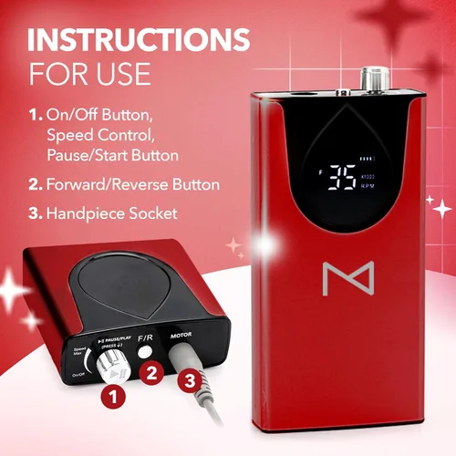 Miniatura 8 de M Max - Taladro de uñas profesional - Taladro de uñas con motor 2 en 1 sin escobillas - Eléctrico, inalámbrico, carcasa de aleación de aluminio