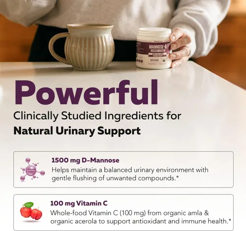 Miniatura 3 de Mannose-C - Polvo orgánico de manosa D + vitamina C de alimentos integrales, suplemento natural de apoyo para ITU para limpiar y depurar el tracto