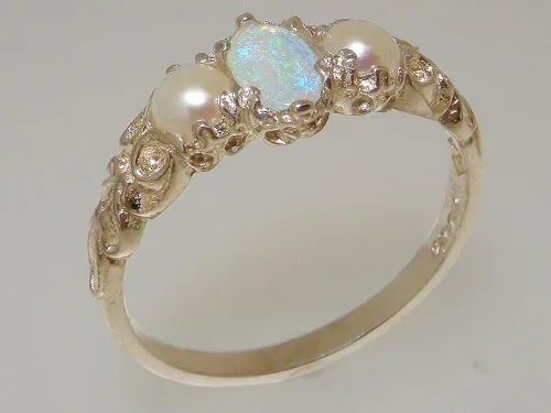 Miniatura 2 de Anillo de plata de ley 925 auténtico ópalo y perlas cultivadas para mujer