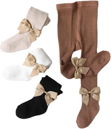 Medias de punto trenzado para bebé niña con lazo sin costuras, mallas de algodón para bebés