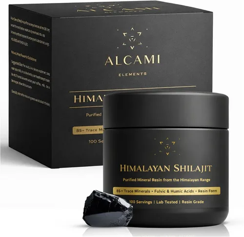 Alcami - Resina Shilajit del Himalaya de alta calidad, grado dorado de alta potencia para hombres y mujeres, 100 porciones, más de 85 minerales