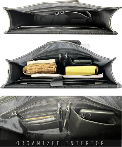 Miniatura 4 de RUSTIC TOWN Bolso bandolera de cuero para hombre – Maletín de cuero de grano completo para laptop, bolsa de viaje cruzada de oficina