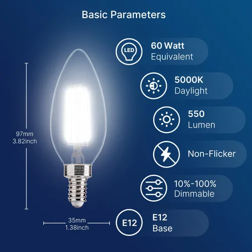 Miniatura 2 de FLSNT, bombillas LED regulables de 5000K luz diurna, 60W equivalentes, B11 base LED E12 para candelabro, bombillas de araña, 550LM, CRI90, paquete