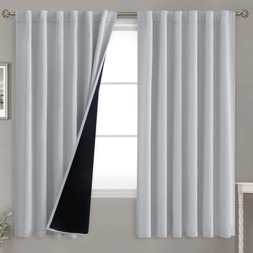 Miniatura 123 de BGment Cortinas 100% opacas beige de 63 pulgadas de largo con forro aislante térmico, bolsillo para varilla y lengüeta trasera de doble capa