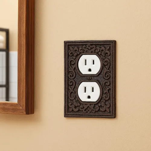 Miniatura 9 de Lulu Decor, Fleur De Lis - Placa de enchufe de hierro fundido en acabado marrón rústico antiguo