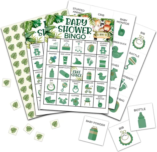 Juegos de bingo para baby shower, tarjetas de bingo de género neutro para 24 jugadores, juego de cartas de safari en la selva para actividades
