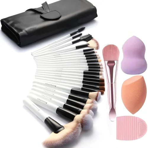 Miniatura 10 de Juego de brochas de maquillaje para mujeres, 28 piezas. Incluye 24 brochas de maquillaje, 2 esponjas grandes para mezclar, 1 espátula