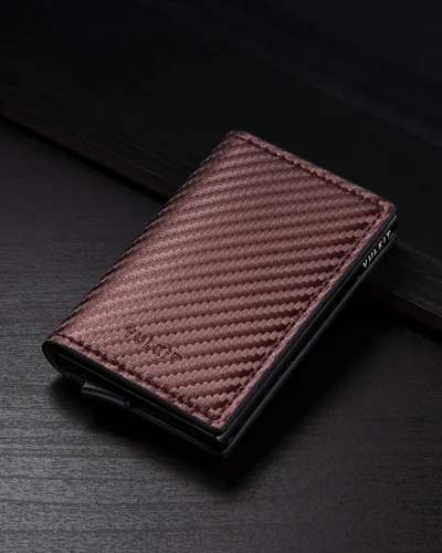 Miniatura 29 de VULKIT Tarjetero RFID Bloqueo de Cuero Automático Pop Up Cartera Aluminio Slim Pocket Tarjeta de Visita