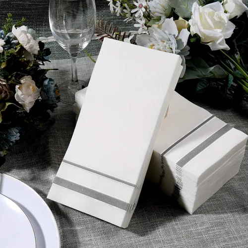 Miniatura 5 de FOCUSLINE 200 servilletas de baño desechables de tacto de lino, toallas de papel suaves y absorbentes, toallas de mano similares a la tela