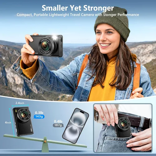 Miniatura 5 de Cámara digital 5K 96MP para fotografía con zoom óptico 6X, cámara de enfoque automático mejorada 2026 para YouTube con doble lente, tarjeta de 64