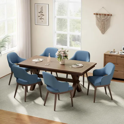 Miniatura 12 de MALOL Juego de 2 sillas de comedor de madera, silla moderna tapizada de tela para comedor, sillas laterales de cocina, silla de cena campestre