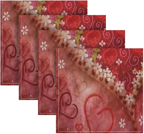 Miniatura 2 de Nander Juego de 6 servilletas de tela de flores de corazones para el día de San Valentín, suaves, cómodas, reutilizables, perfectas para cenas