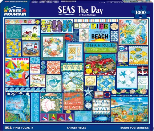 Miniatura 2 de White Mountain Rompecabezas de 1000 piezas con collage de vida en la playa con piezas grandes para adultos y familia de 24 x 30 pulgadas, Seas the